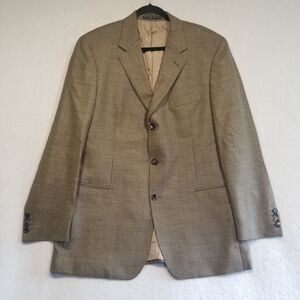 Hugo Boss 44R Sport Coat 3 Button Tan Silk Wool Blend Plaid Classic Business